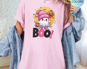 Cute Ghost Shirt, Halloween Comfort Colors® Ghost T-Shirt, Group Matching Halloween Shirt, Halloween Gift Spooky Season Boo Halloween Tee