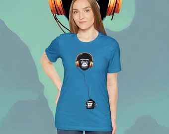 Charming Chimps | Headphone Duo Chimp T-Shirt for Music Lovers | Unisex Jersey Short Sleeve Tee | T-shirt | Monkey Tee | Headphones