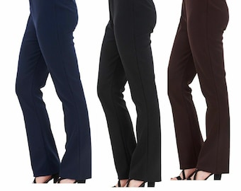 Women Ladies Ribbed Bootleg Soft Comfy Work Formal Elasticated Waist Nurse Work Carer Stretch Elasticated Trousers 31 Leg Size 8-28