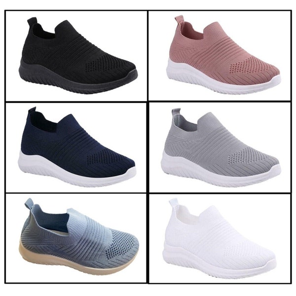 Women's Slip On Mesh Trainers Sneakers Run Fitness Gym Sports Pumps Shoe Size Uk