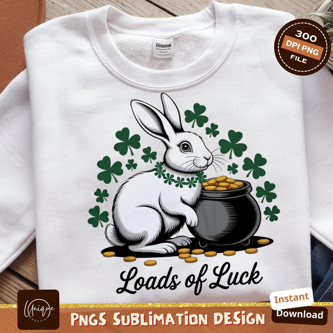 Shamrock Rabbit Loads of Luck Digital Png, Rabbit and Shamrock Png, St Patricks Png ...