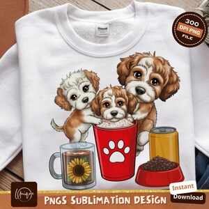 Cute Cavapoo Puppies, Coffee Png Design, Sublimation Png, Pet Digital Download, Dog Breed Graphics, Commercial Use, Cartoon Dogs, Png
