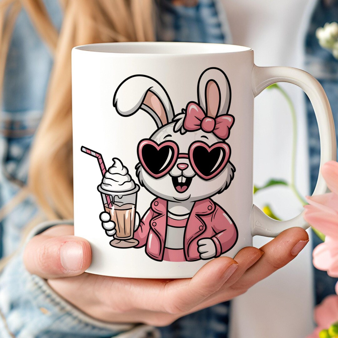 Milk Shake Rabbit Cool Bunny With Milkshake Digital Png, Heart Sunglasses Rabbit ...