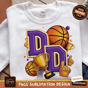 Letra DD de basquete em PNG, time esportivo digital, design de sublimação, inicial em PNG, gráfico de espírito de equipe, logotipo esportivo para impressão