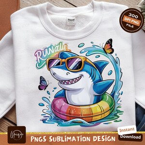 Sommerhai Hai, Runawild Hai Sublimationsdesign, digitaler Download, Hai mit Sonnenbrille, Strandhai, lustiger Hai, Hai Clipart