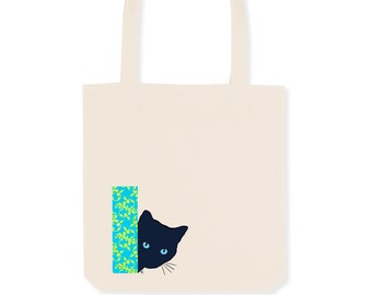 Turquoise cat totebag, CatTurquoise, graphic shopping bag
