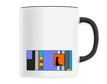 Graphic cat mug, cat mug, geometric shapes mug, animal mug