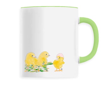 MugPoussinsTrio, mug chick Three some, easter, gift, cup chicks, easter cup