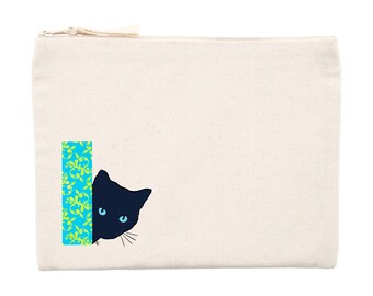 Turquoise cat pouch, turquoise cat, kit, make-up kit, graphic kit
