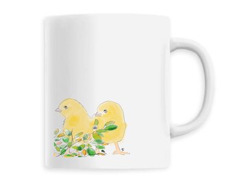 Foliage chicks mug, chick mug, yellow chicks, Easter parties, Easter, gift