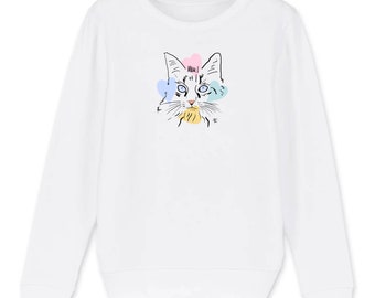 SweatCatLoves, hearts cat sweatshirt, love, kids sweatshirt, graphic teen sweatshirt