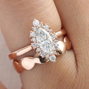 Marquise Moissanite Engagement Ring, Solid Gold Ring, Vintage Promise Ring, Birthday Gift Anniversary Gift Valentine's Day Gift for Woman