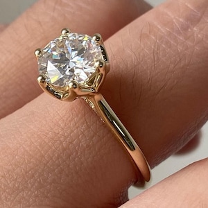6-Prong Round Engagement Ring in 18K Gold  Vermeil / 2 CT Moissanite Engagement Rings/ 925 Sterling Silver Ring/Minimalist Gold Promise Ring