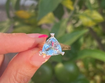 Anillo de aguamarina natural con halo, anillo de aguamarina de corte ovalado con halo, piedra natal de marzo, regalo de aniversario, regalo de cumpleaños, anillo para ella