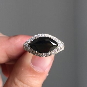 Black Onyx Engagement Ring Marquise Cut 14K Rose Gold Engagement Ring Cluster Ring Cz Diamond Ring Bridal Ring Promise Ring Anniversary Gift
