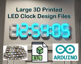 3D Printed Wall Clock Design - 30" by 7" - Arduino or ESP32 Project - WS2812B Programmable Lights