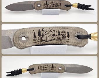 Knafs Lander 4 Space Camp Kitty Edition – Laser Engraved Moondust Micarta Handle – Cosmic Adventure Knife by Mountain Path Design