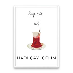 Mantenga la calma y hadi cay icelim, Türkisch, Türkce, Sözler, Wanddekoration, Resim, Cartel, Arte digital, imprimible