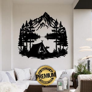 Decorazione da parete in metallo per campeggio sul lago, decorazione per montagne e foreste, cartello da parete per casa sul lago, regalo per bungalow per pesca e grigliate, decorazione da parete per campeggio nella natura