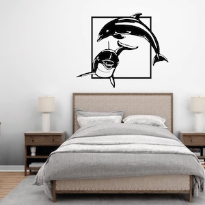Metalen muurkunst dolfijn, muurdecoratie dolfijn, muurdecoratie dolfijn, muurdecoratie woonkamer, thuiskantoordecoratie, nautische muurkunst, aanpasbare metalen muurdecoratie
