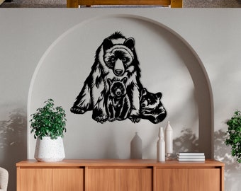 Mother Black Bear Metal Wall Art, Bear Wall Decor,Wildlife Wall Art,Christmas Gift, Gift for Him,Animal Wall Art,Halloween Home Decor