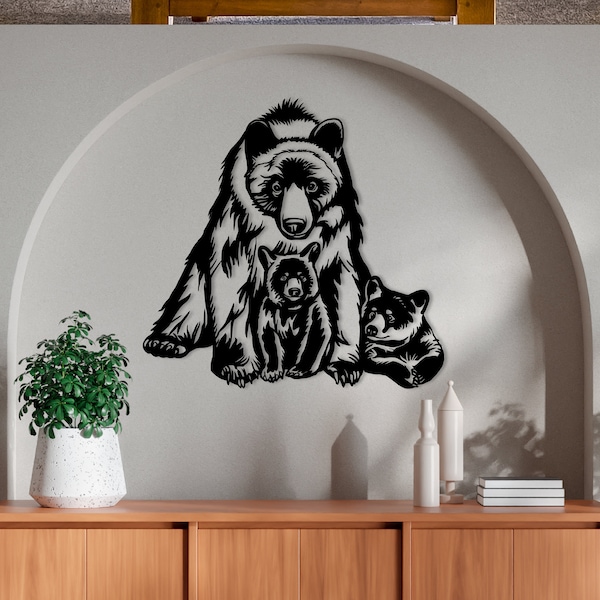 Mother Black Bear Metal Wall Art, Bear Wall Decor, Spiritual Decor, Wildlife Wall Art,Christmas Gift, Gift for Him,Animal Wall Art,Baby Bear
