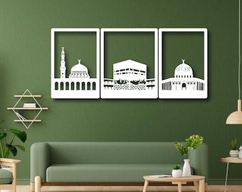 Metal Masjid An-Nabawi Masjid Al Haram Masjid Al Aksa Set of 3 Islamic Wall Art,Metal Kaaba Wall Decor, İslamic Decoration, Muslim Home Gift