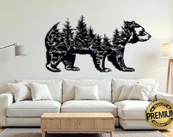 Metal Bear Forest Wall Art,Metal Wall Art,Home Office Decoration,Wildlife Lover,Birthday Gift,Mother&#39;s Day Gift,Metal Animal Wall Hanging