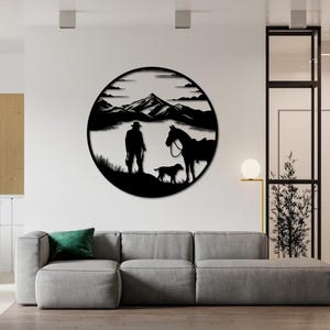 Metal Cowboy Wall Art,Western Cowboy and Horse Silhouette, Unique Home Decor, Handmade Wall Hanging Gift, Rustic Western Decor,Gift for Him