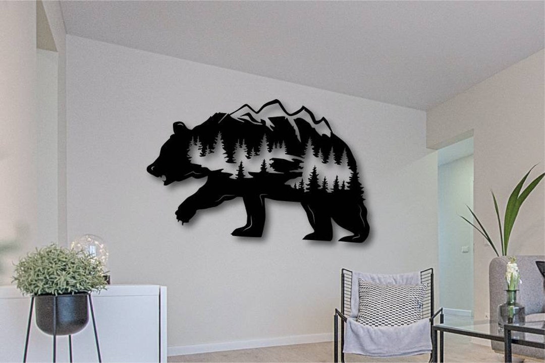 Metal Bear Forest Wall Art, Metal Wall Decor, Metal Forest Wall Art