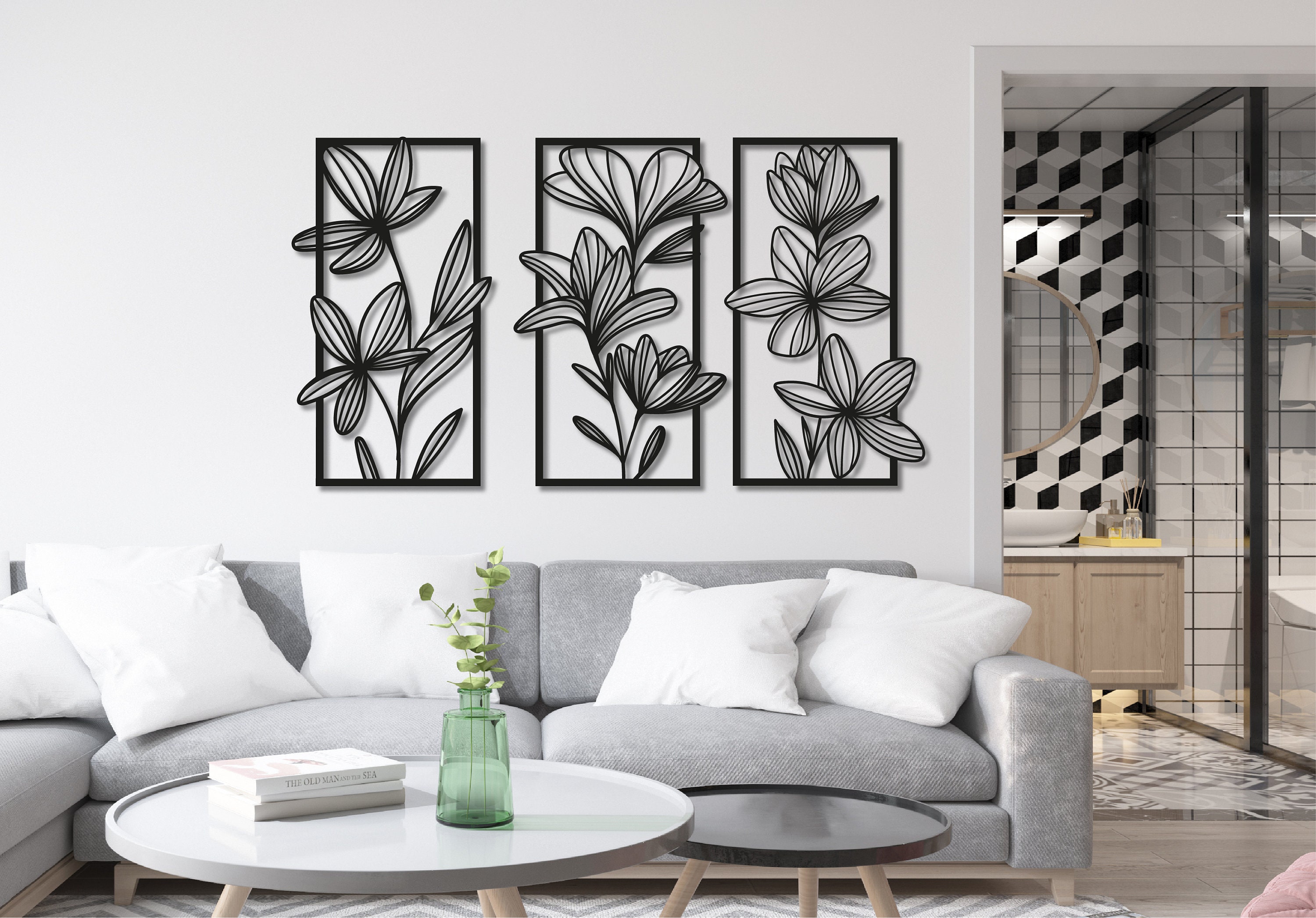 Flower Metal Wall Art, Floral Wall Hangings, Living Room Metal Wall