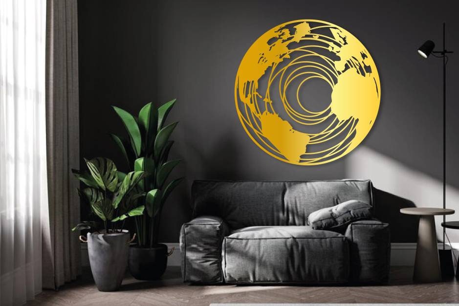 World Map Globe Wall Art, Metal Wall Decor, Home Decoration, Metal World Map Decor, Metal Wall