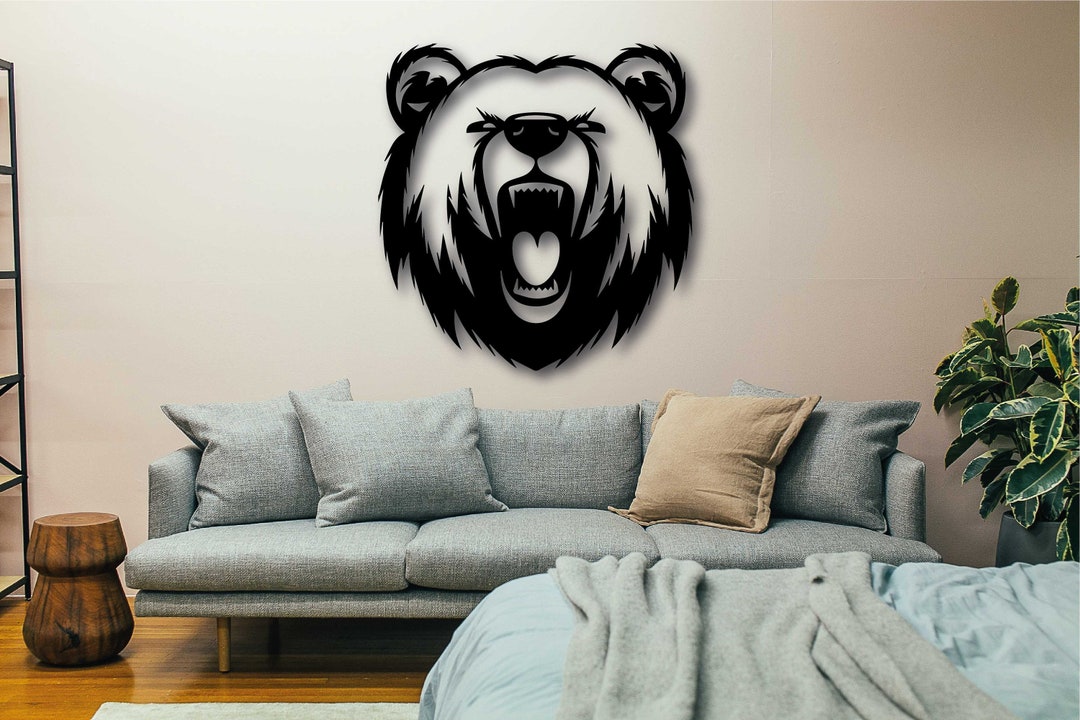 Metal Bear Wall Art Metal Bear Head Decor Home Office Etsy