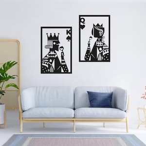 Harten Koningin en Schoppenkoning Metalen Muurkunst, Kaartspel Muur Decor, Woondecoratie, Metalen Muur Hangen, Cadeau Vader, Kerstcadeau