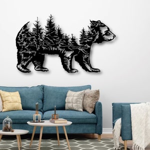 Metal Bear Forest Wall Art, Metal Wall Art, Wild Black Bear Sign, Forest Wall Decor,Gift for Him,Personalized,Handmade,Valentine Gift