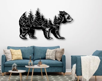 Metal Bear Forest Wall Art, Metal Wall Art, Wild Black Bear Sign, Forest Wall Decor,Gift for Him,Personalized,Handmade,Valentine Gift