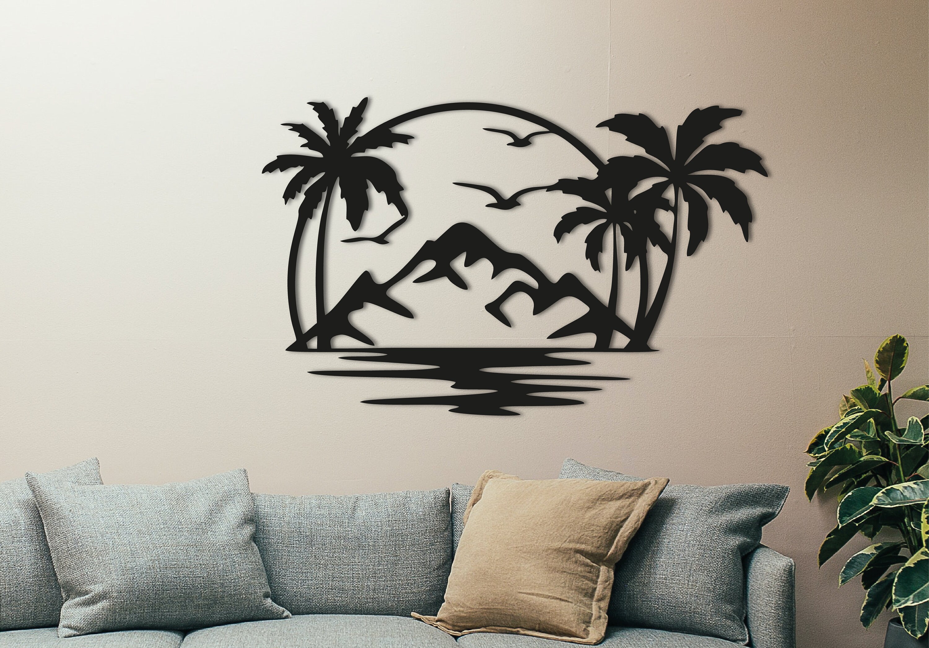 Palm Tree Outdoor Wall Decor Metal Palm Tree Sunset Sign HelloYoung