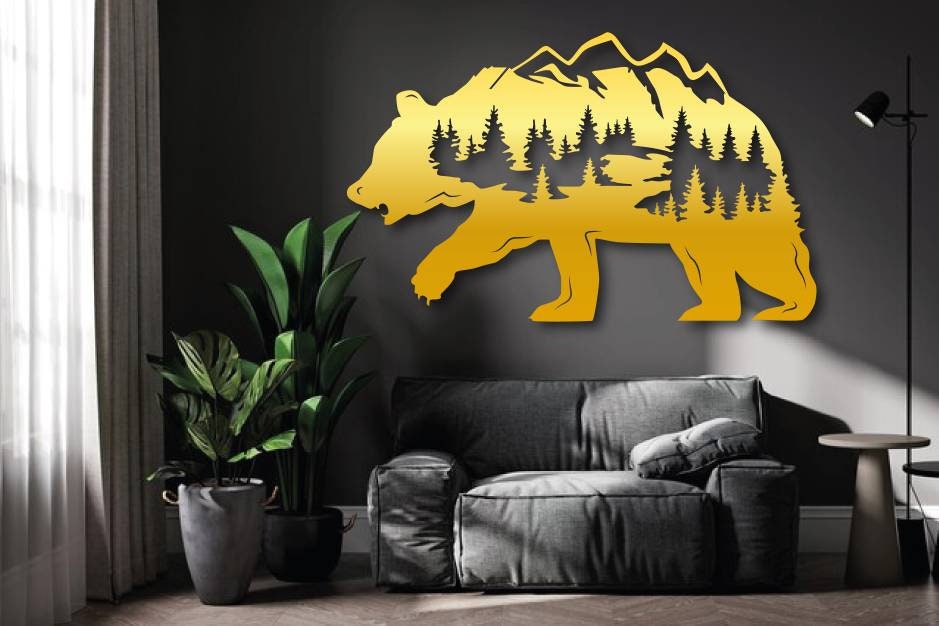 Metal Bear Forest Wall Art, Metal Wall Decor, Metal Forest Wall Art