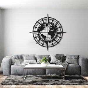 Kompas en wereldkaart metalen wanddecoratie, interieurdecoratie, cadeau voor hem, Valentijnsdagcadeau, Inwijdingsfeestcadeau, Moederdagcadeau