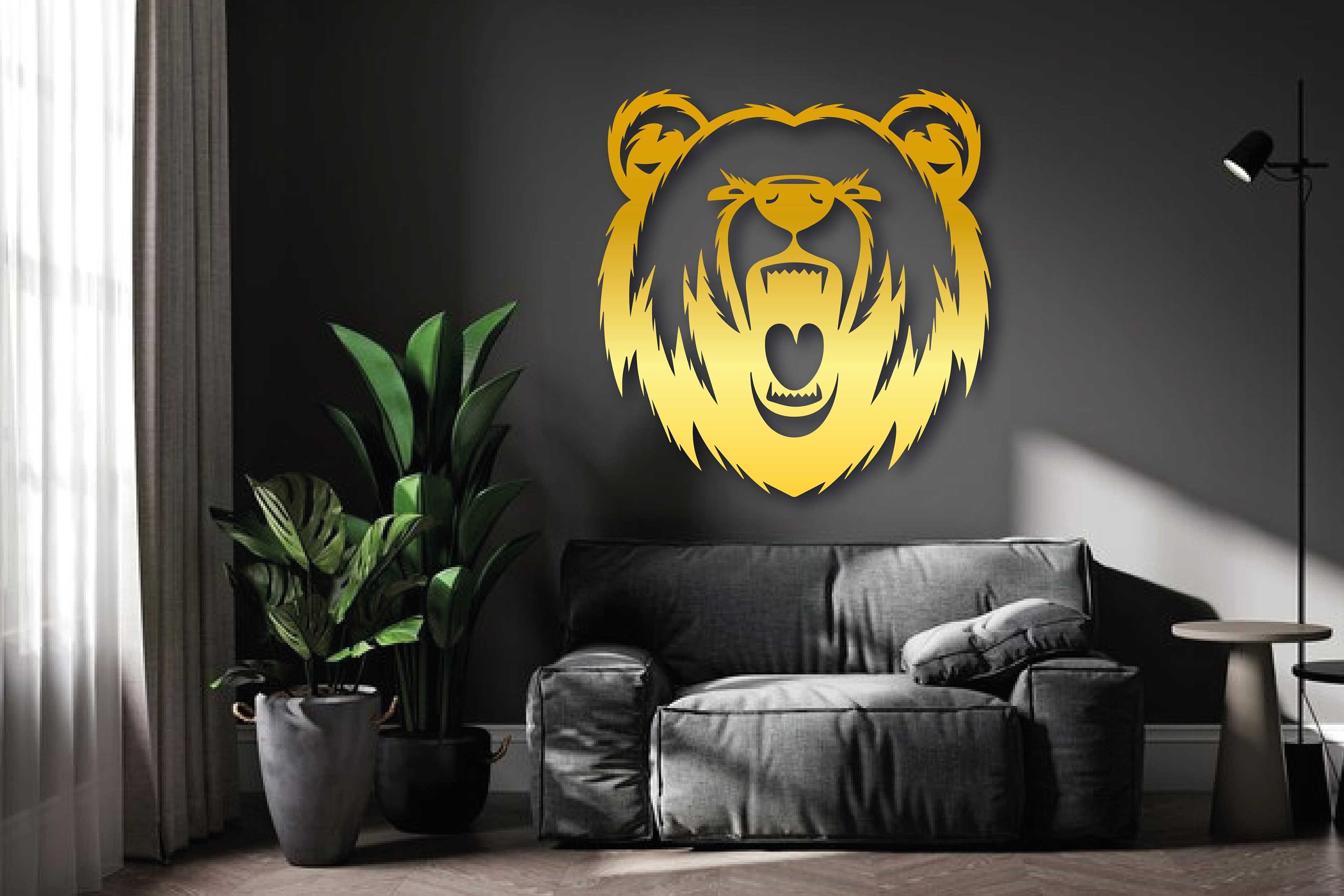 Metal Bear Wall Art, Metal Bear Head Decor, Home Office Decoration
