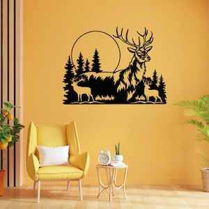 Metal Deer And Forest Wall Art,Tree Wall Art, Metal Wall Art,Nature Wall Art,Housewarming Gift,Forest And Deer Decor,Wildlife Metal Wall Art