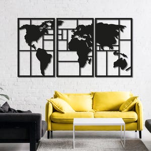 Mapa del mundo de metal para pared, gran colgante de pared para oficina en casa, decoración geométrica moderna para el hogar y la oficina, arte de pared de metal para sala de estar.