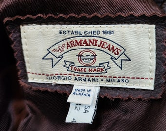 Vintage Armani Jeans 46 USA 12 Leather Coat Jacket 80s 90s Retro Bordeaux Brown Long Solid Biker Etsy