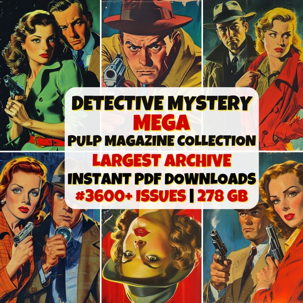 Collection de magazines Détective Mystère Mega Pulp | histoires criminelles d'époque | pulpe de détective classique | Le plus grand coffret de bandes dessinées | Vieux magazines mystères