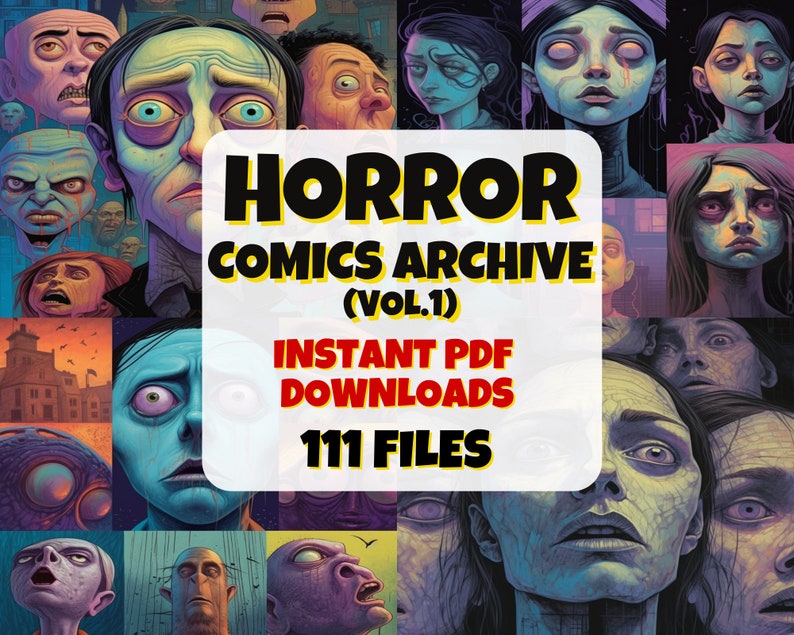 Horror Comics Archive Vol.1 PDF Comic Collection Digital Comics Library Rare Horror Comics Scary Stories Unique Comic Book Gift image 1