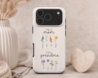 Custodia per iPhone personalizzata con motivo floreale per mamma e nonna, a doppio strato protettivo, ideale come regalo.