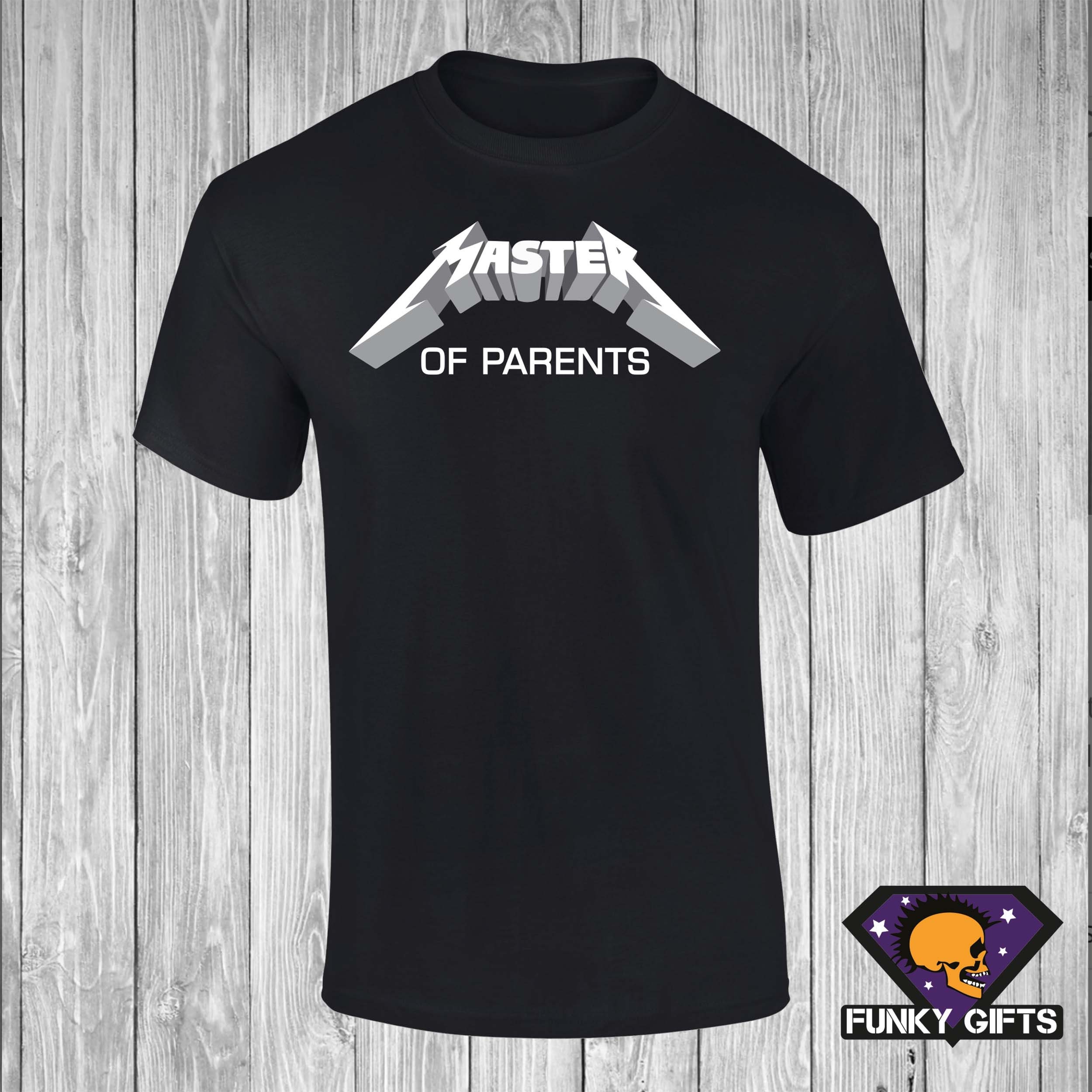 Maglietta Metallica Master Of Parents Per Bambini, Nera, 100% Cotone, Probity, Nuova Senza Etichette