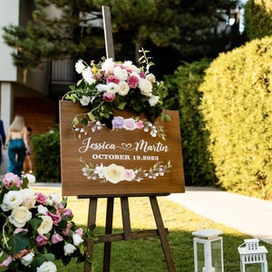 Plaque de mariage en bois Plaque de bienvenue de mariage - Décoration de mariage rustique - 2 modèles de couleurs différentes et 3 options de taille - Panneaux de mariage en bois