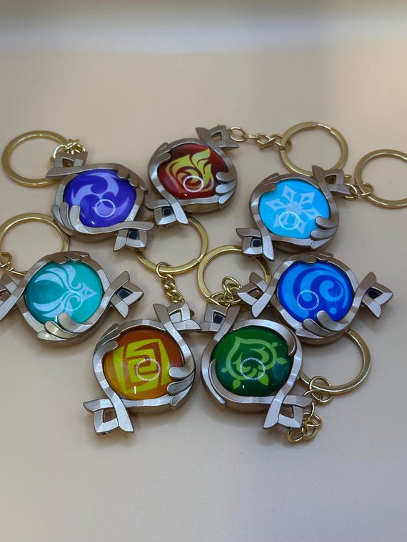 Personalized Genshin Impact Fontaine Vision Keychain: Handmade Metal & Glass