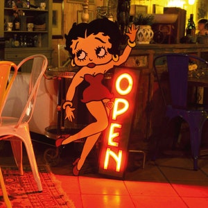 Personaggio dei cartoni animati retrò Open vintage neon sign light custom wall art bar restaurant decor